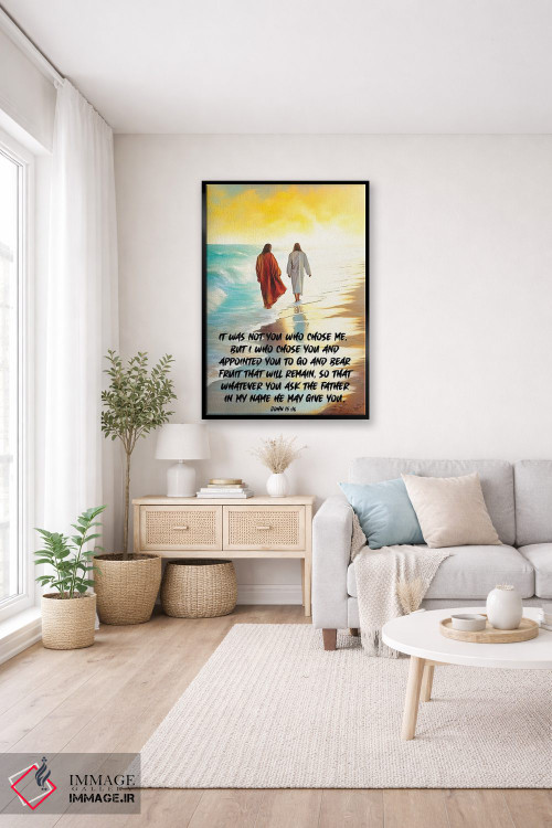 تابلو دکوراتیو صحنه ای از ساحل با عیسی مسیح و جمله ای درباره دوستی اثر اولنا آرت - D4B