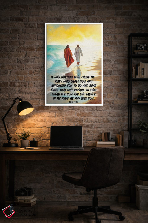 تابلو دکوراتیو صحنه ای از ساحل با عیسی مسیح و جمله ای درباره دوستی اثر اولنا آرت - D3W