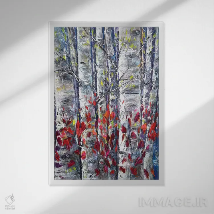 تابلو دکوراتیو درختان سپیدار ۲ اثر اولنا آرت - نمای قابدار سفید