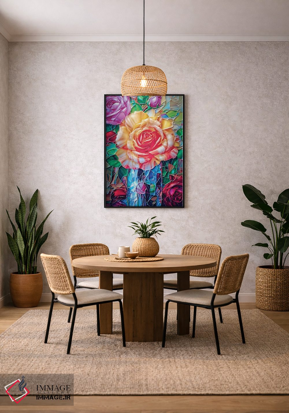 تابلو دکوراتیو رزهای انگلیسی تزئینی در گلدان آنتیک اثر اولنا آرت - D3B