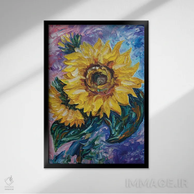تابلو دکوراتیو آن آفتابگردان اثر اولنا آرت - نمای قابدار مشکی
