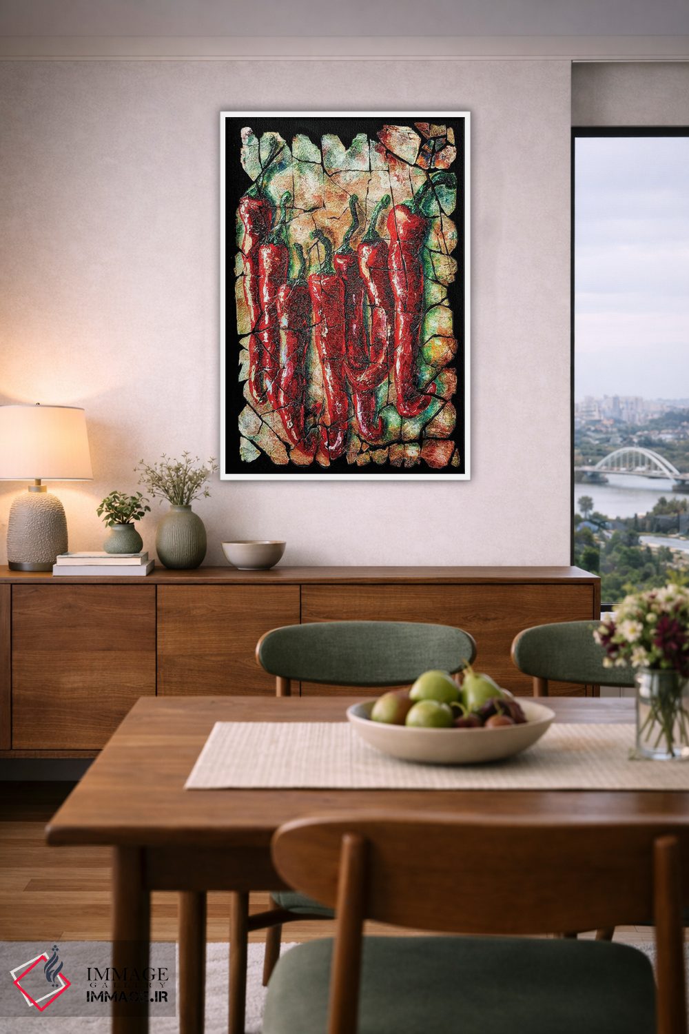 تابلو دکوراتیو فرسکوی فلفل های تند با زمینه ترک خورده اثر اولنا آرت - D5W