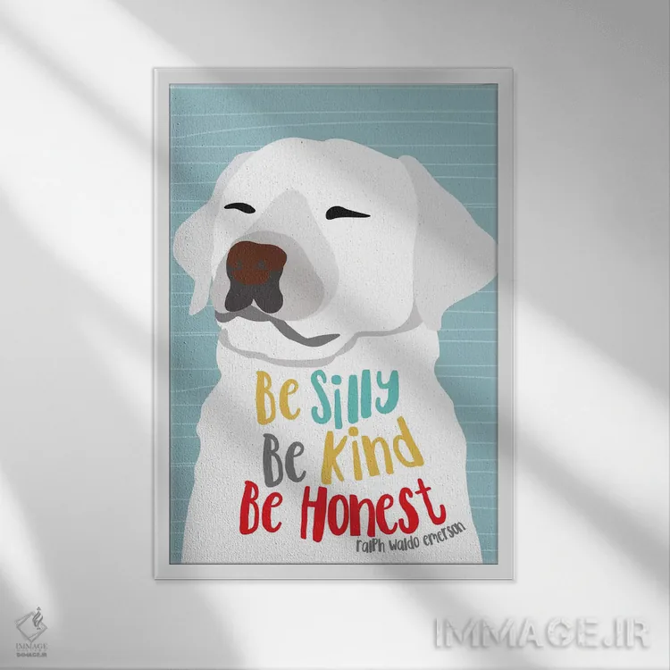تابلو دکوراتیو شاد، مهربان و صادق باش اثر جینجر الیفنت - نمای قابدار سفید