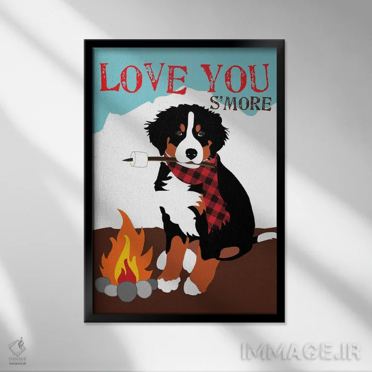 تابلو دکوراتیو سگ کوهستانی برن اثر جینجر الیفنت - نمای قابدار مشکی