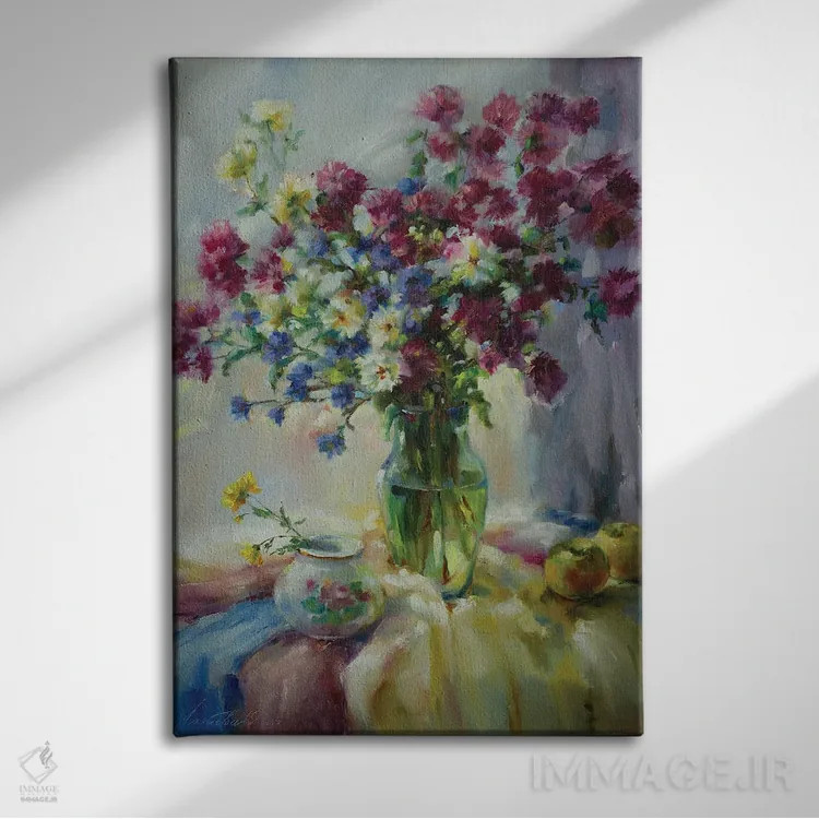 تابلو دکوراتیو گل های پاییزی با عشق تقدیم تو اثر اولا لپتیوا - نمای روبهرو روی دیوار