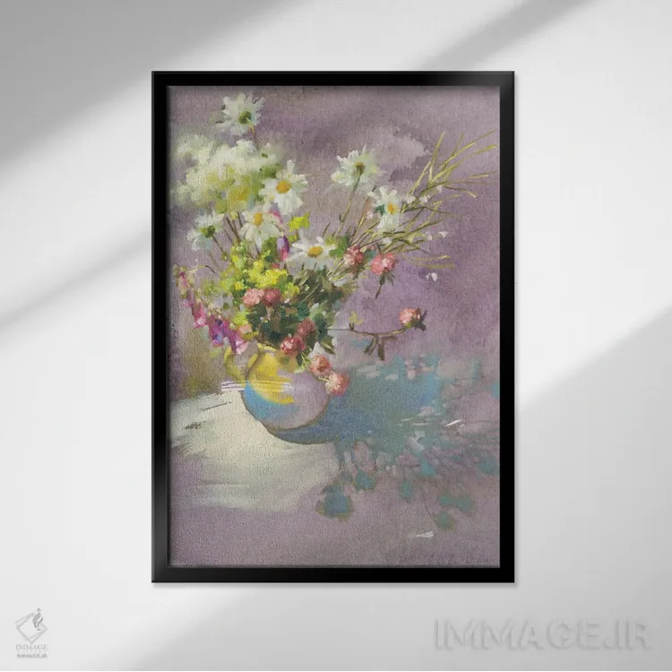 تابلو دکوراتیو حال وهوای گلی تابستان اثر اولا لپتیوا - نمای قابدار مشکی