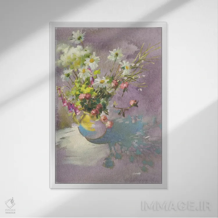 تابلو دکوراتیو حال وهوای گلی تابستان اثر اولا لپتیوا - نمای قابدار سفید