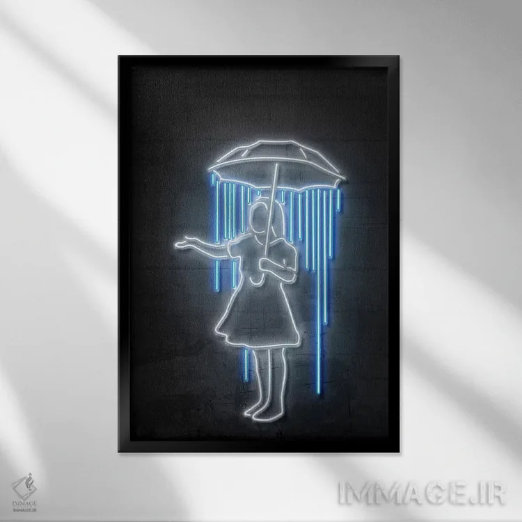 تابلو دکوراتیو دختر نیواورلئان با چتر اثر اکتاویان میلو - نمای قابدار مشکی