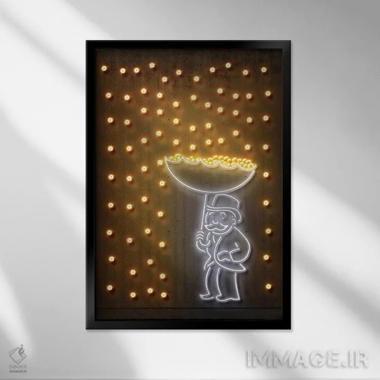 تابلو دکوراتیو باران پول اثر اکتاویان میلو - نمای قابدار مشکی