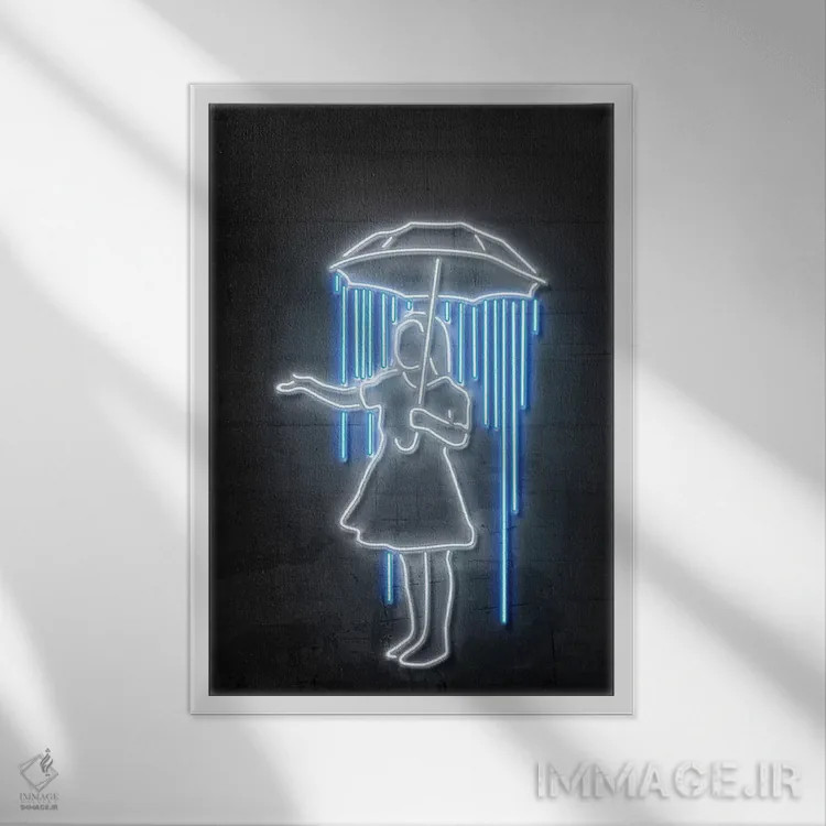 تابلو دکوراتیو دختر نیواورلئان با چتر اثر اکتاویان میلو - نمای قابدار سفید