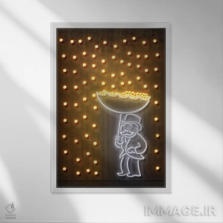 تابلو دکوراتیو باران پول اثر اکتاویان میلو - نمای قابدار سفید