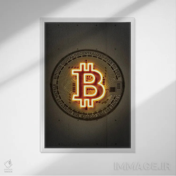 تابلو دکوراتیو بیت کوین اثر اکتاویان میلو - نمای قابدار سفید