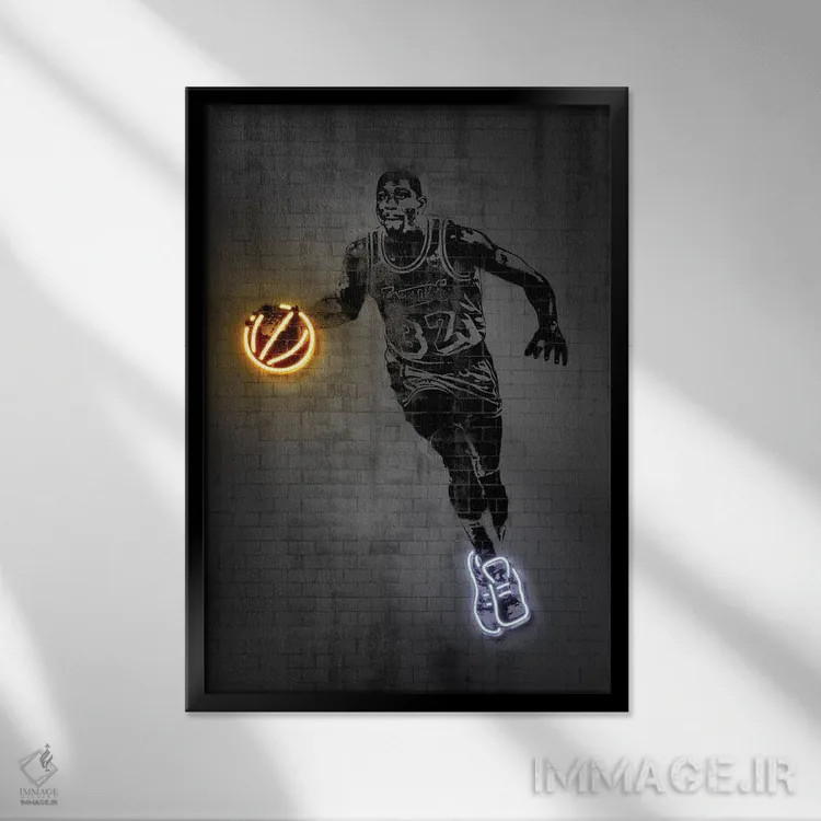 تابلو دکوراتیو مجیک جانسون اثر اکتاویان میلو - نمای قابدار مشکی