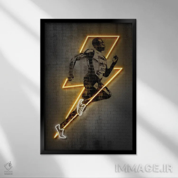 تابلو دکوراتیو یوسین بولت اثر اکتاویان میلو - نمای قابدار مشکی