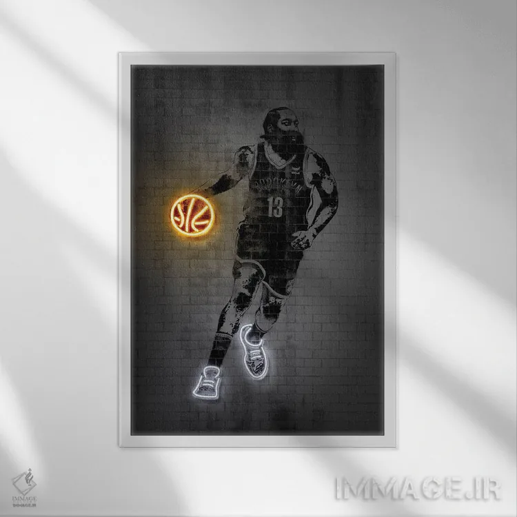 تابلو دکوراتیو جیمز هاردن اثر اکتاویان میلو - نمای قابدار سفید