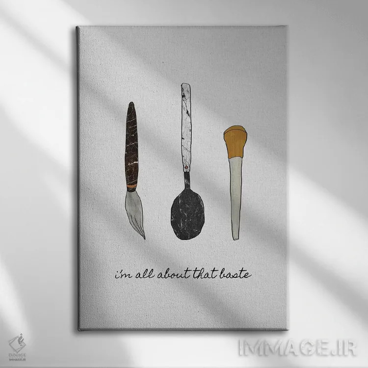 تابلو مینیمال همه چی درباره سس پخت اثر اورارا استودیو - نمای روبهرو روی دیوار