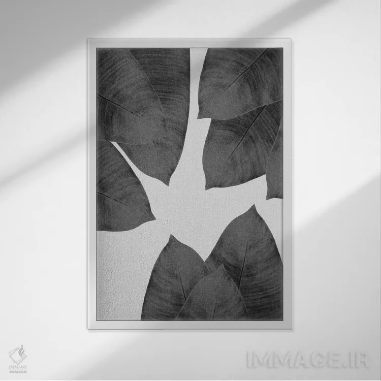 تابلو مدرن برگ موز I سیاه و سفید اثر اورارا استودیو - نمای قابدار سفید