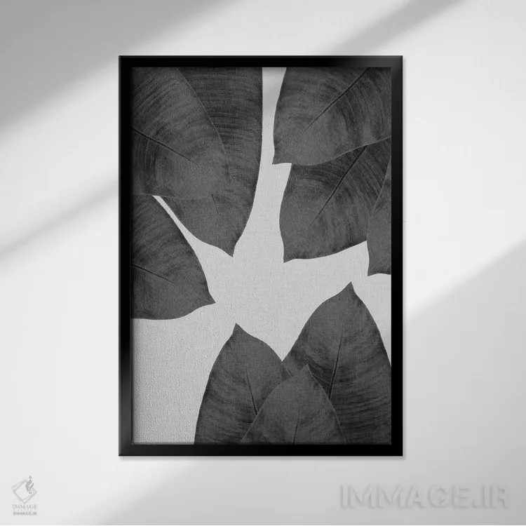 تابلو مدرن برگ موز I سیاه و سفید اثر اورارا استودیو - نمای قابدار مشکی
