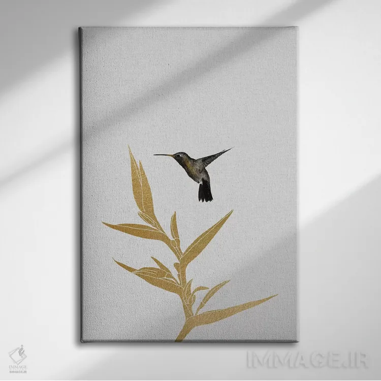 تابلو مینیمال مرغ مگس خوار و گل I اثر اورارا استودیو - نمای روبهرو روی دیوار