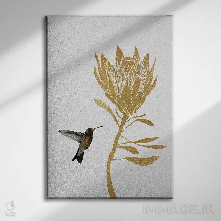 تابلو مینیمال مرغ مگس خوار و گل II اثر اورارا استودیو - نمای روبهرو روی دیوار