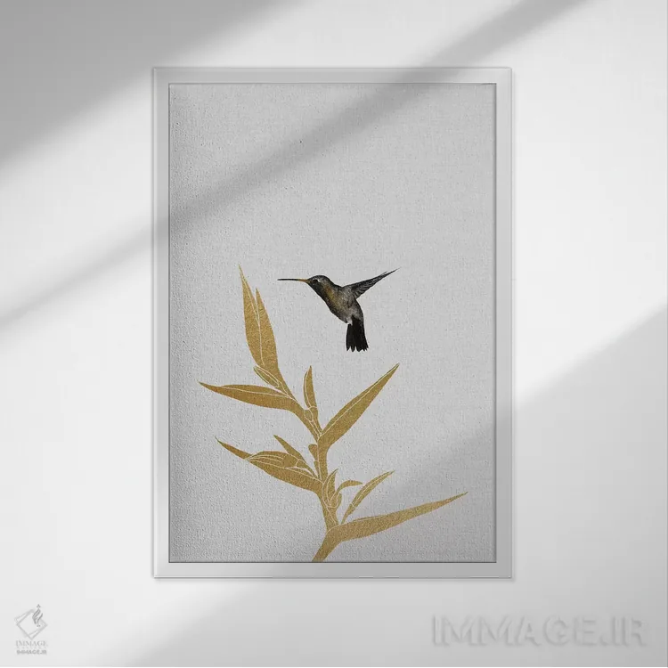تابلو مینیمال مرغ مگس خوار و گل I اثر اورارا استودیو - نمای قابدار سفید