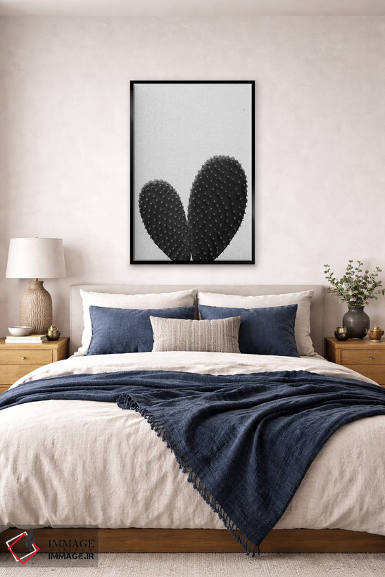 تابلو مینیمال کاکتوس قلبی سیاه و سفید اثر اورارا استودیو - D6B