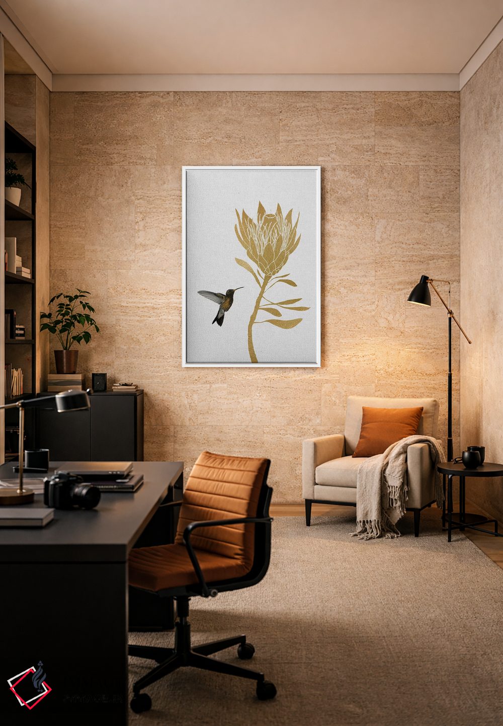 تابلو مینیمال مرغ مگس خوار و گل II اثر اورارا استودیو - D5W