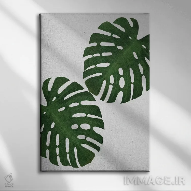 تابلو مینیمال برگ مانسترا I اثر اورارا استودیو - نمای روبهرو روی دیوار