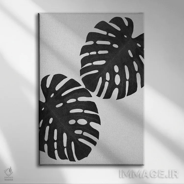 تابلو مینیمال برگ مانسترا I اثر اورارا استودیو - نمای روبهرو روی دیوار