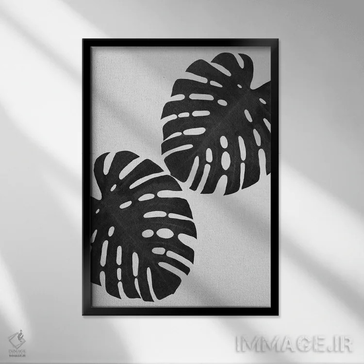 تابلو مینیمال برگ مانسترا I اثر اورارا استودیو - نمای قابدار مشکی