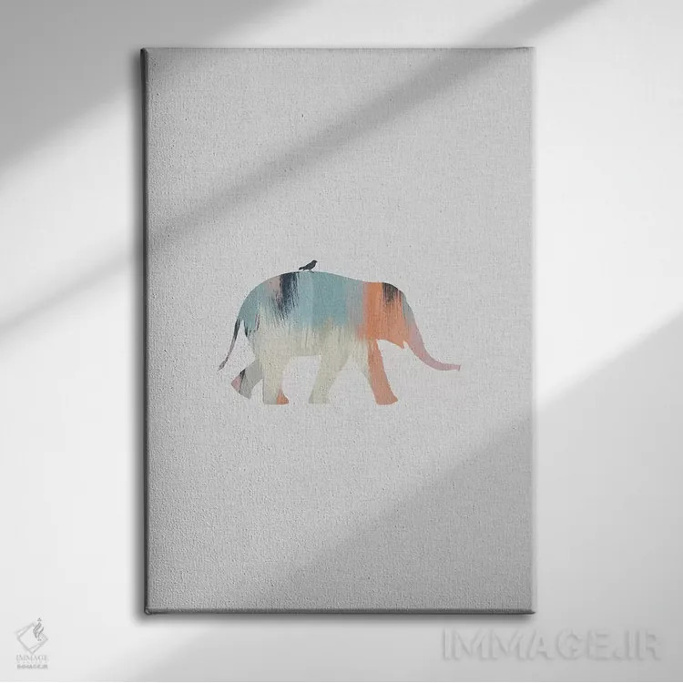 تابلو مینیمال فیل پاستلی اثر اورارا استودیو - نمای روبهرو روی دیوار