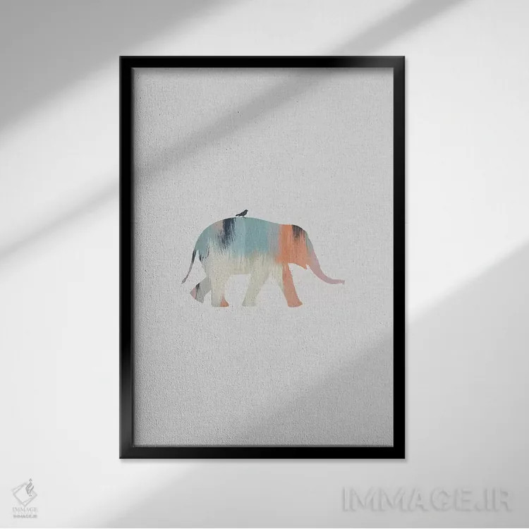 تابلو مینیمال فیل پاستلی اثر اورارا استودیو - نمای قابدار مشکی