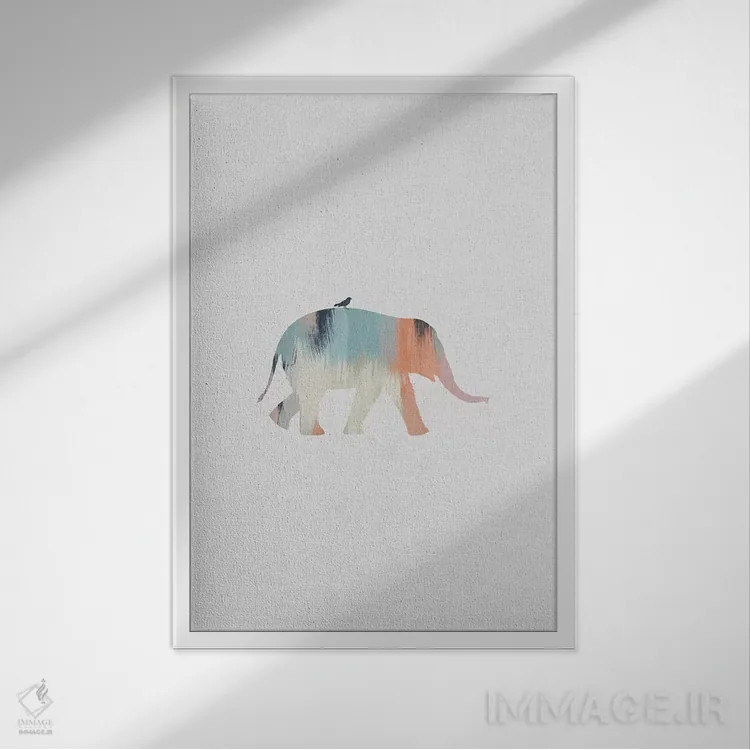 تابلو مینیمال فیل پاستلی اثر اورارا استودیو - نمای قابدار سفید