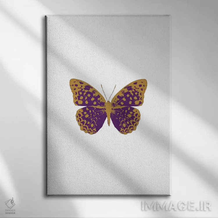تابلو مینیمال پروانه بنفش اثر اورارا استودیو - نمای روبهرو روی دیوار