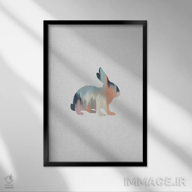 تابلو مینیمال خرگوش پاستلی اثر اورارا استودیو - نمای قابدار مشکی