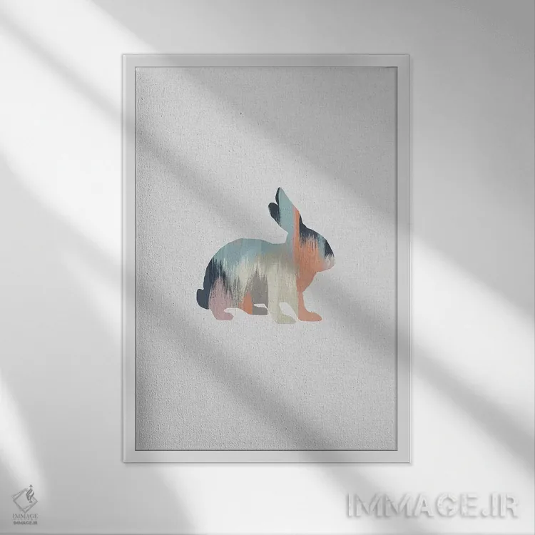 تابلو مینیمال خرگوش پاستلی اثر اورارا استودیو - نمای قابدار سفید