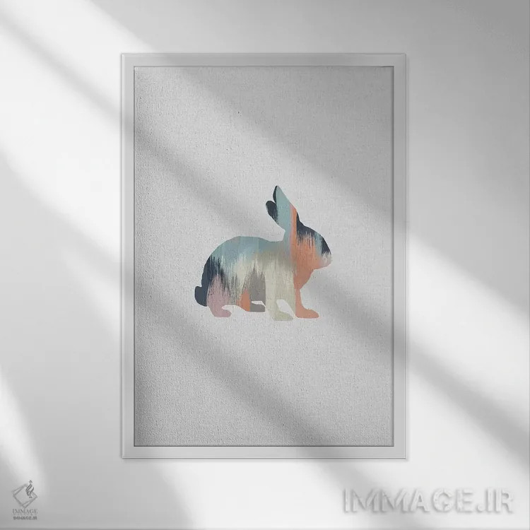 تابلو مینیمال خرگوش پاستلی اثر اورارا استودیو - نمای قابدار سفید