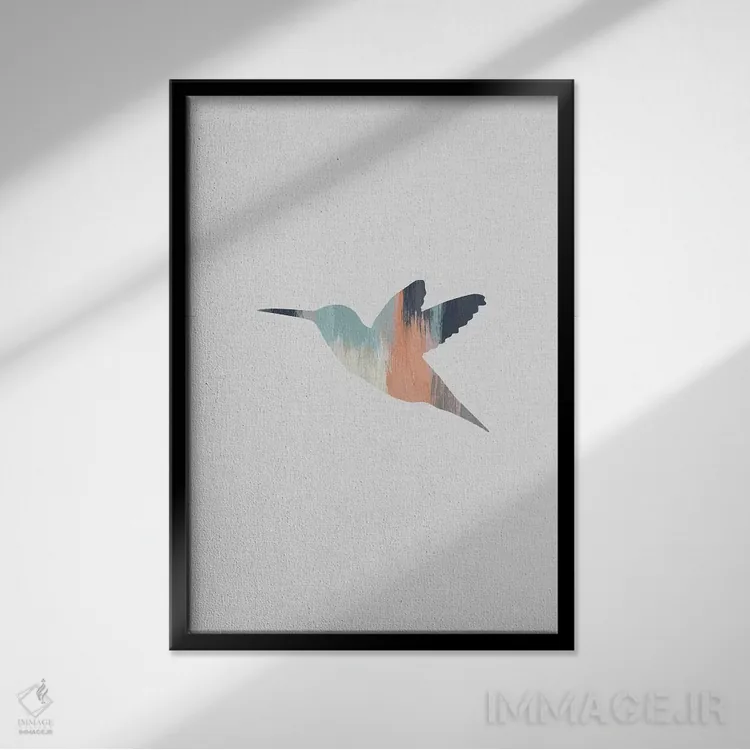 تابلو مینیمال مرغ مگس خوار پاستلی اثر اورارا استودیو - نمای قابدار مشکی