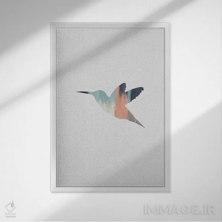 تابلو مینیمال مرغ مگس خوار پاستلی اثر اورارا استودیو - نمای قابدار سفید