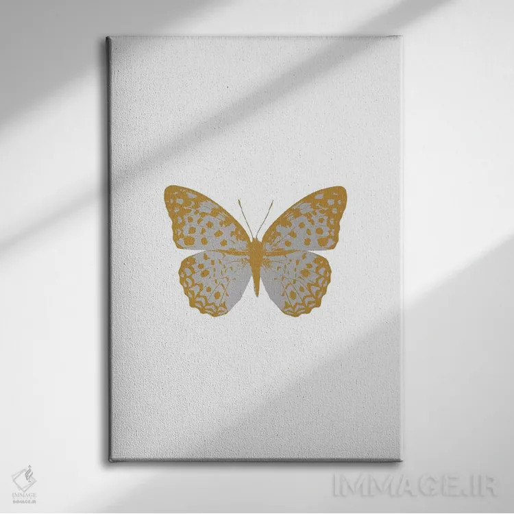 تابلو مینیمال پروانه نقره ای اثر اورارا استودیو - نمای روبهرو روی دیوار