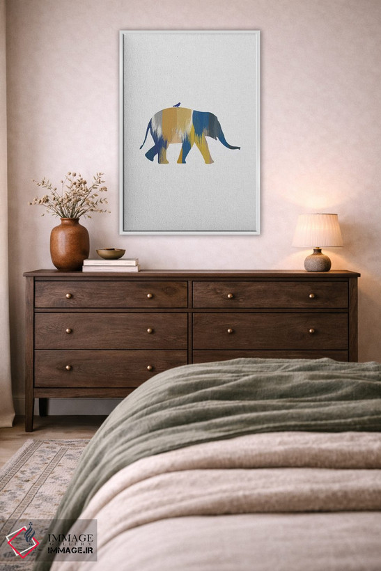 تابلو مینیمال فیل آبی و زرد اثر اورارا استودیو - D4W