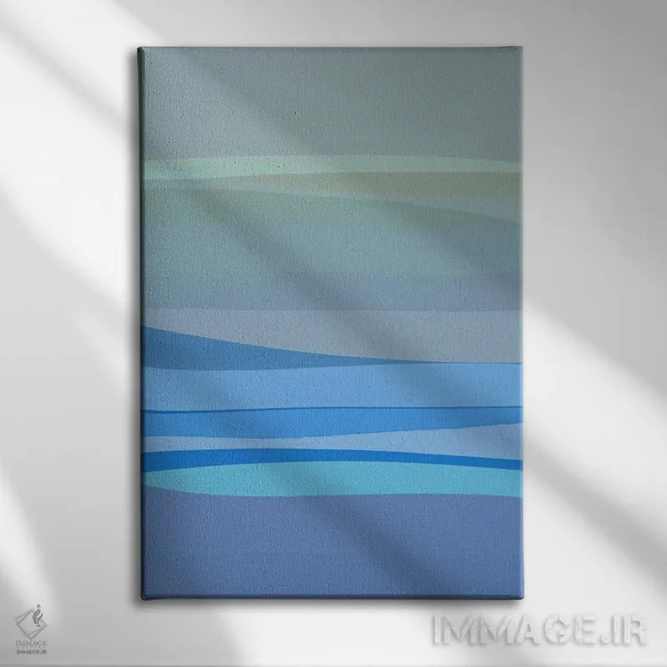 تابلو مینیمال انتزاعی آبی ۱ اثر اورارا استودیو - نمای روبهرو روی دیوار