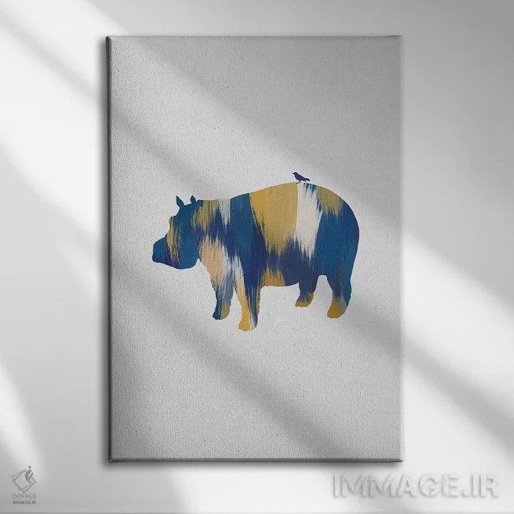 تابلو مینیمال اسب آبی آبی و زرد اثر اورارا استودیو - نمای روبهرو روی دیوار