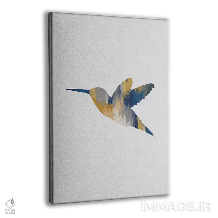 تابلو مینیمال مرغ مگس خوار آبی و زرد ۱ اثر اورارا استودیو - نمای پرسپکتیو محصول