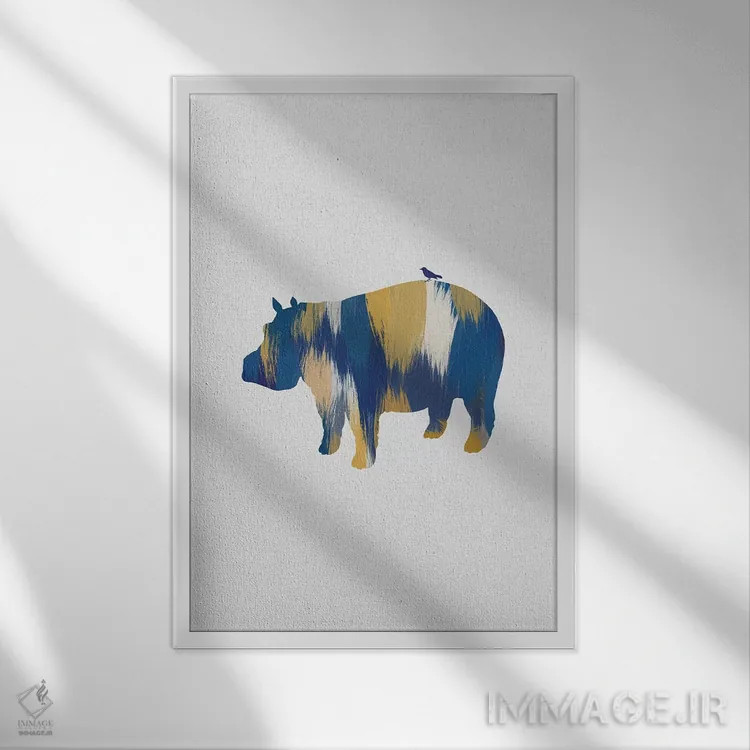 تابلو مینیمال اسب آبی آبی و زرد اثر اورارا استودیو - نمای قابدار سفید