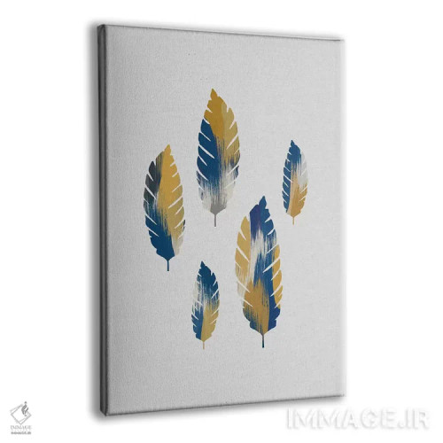 تابلو مینیمال برگ های آبی و زرد اثر اورارا استودیو - نمای پرسپکتیو محصول