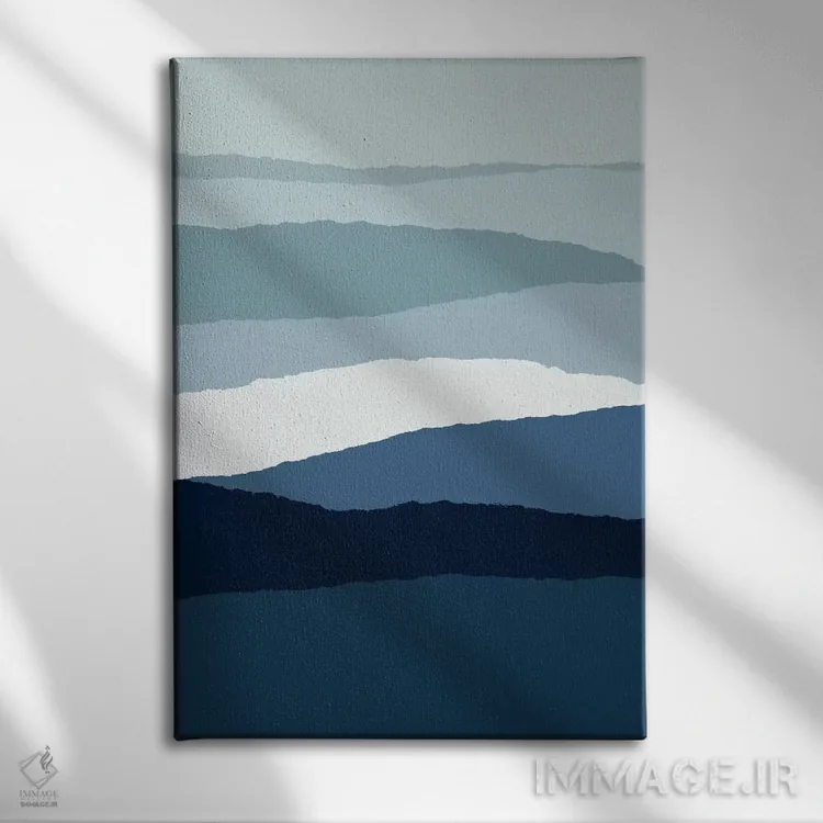 تابلو مینیمال انتزاعی آبی ۲ اثر اورارا استودیو - نمای روبهرو روی دیوار
