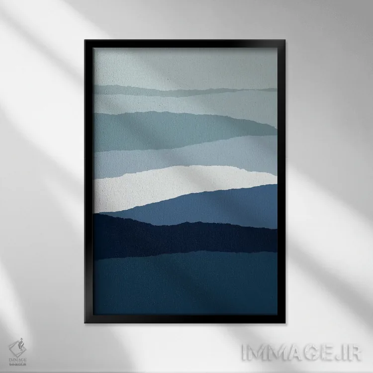 تابلو مینیمال انتزاعی آبی ۲ اثر اورارا استودیو - نمای قابدار مشکی