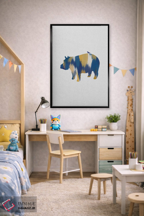 تابلو مینیمال اسب آبی آبی و زرد اثر اورارا استودیو - D2B