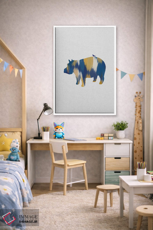 تابلو مینیمال اسب آبی آبی و زرد اثر اورارا استودیو - D1W
